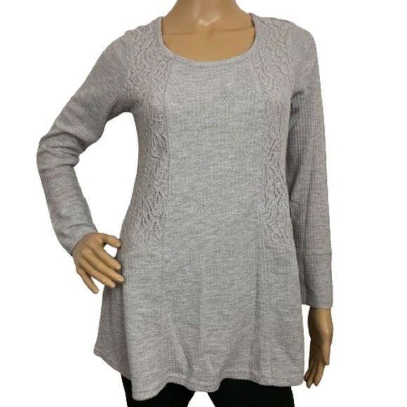 RXB Light Grey Waffle Knit Lace Peplum Sweater Top Size S - Picture 1 of 8